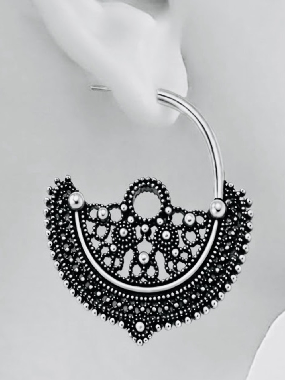 Victorian Lacey Hoops~ Ornate Elaborate Ethnic Bollywood Vintage Gunmetal Dangle